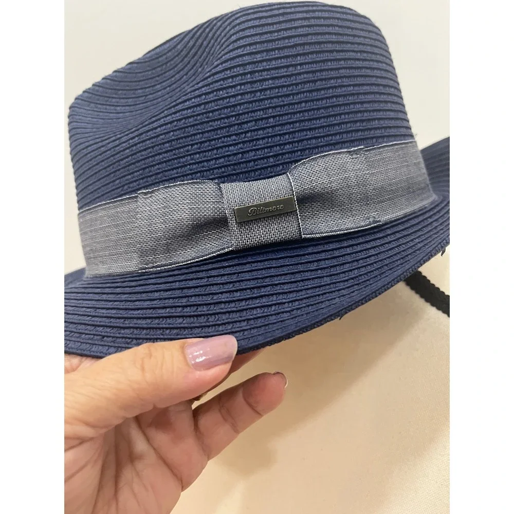 Biltmore 1917 Fedora Hat Mens XL Navy Blue Excellent‎ Toyo Straw Summer Trilby
